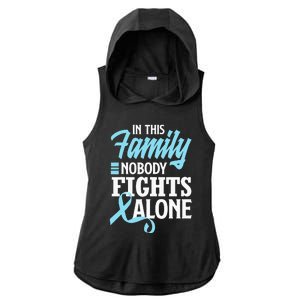 In This Family Nobody Fights Alone Prostate Cancer Awareness Ladies PosiCharge Tri-Blend Wicking Draft Hoodie Tank