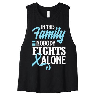 In This Family Nobody Fights Alone Prostate Cancer Awareness Women's Racerback Cropped Tank