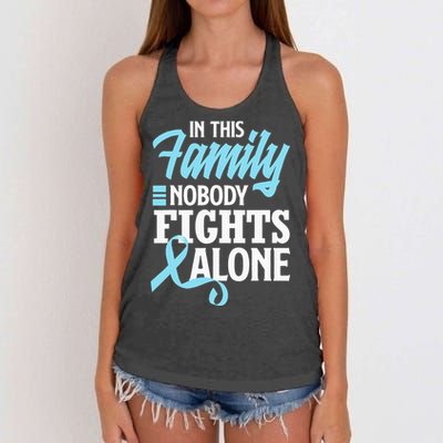 In This Family Nobody Fights Alone Prostate Cancer Awareness Women's Knotted Racerback Tank