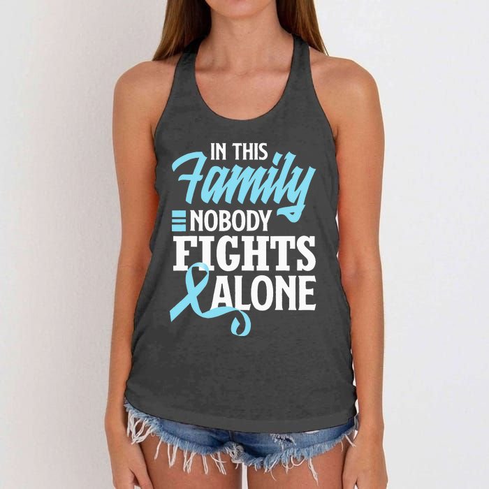 In This Family Nobody Fights Alone Prostate Cancer Awareness Women's Knotted Racerback Tank