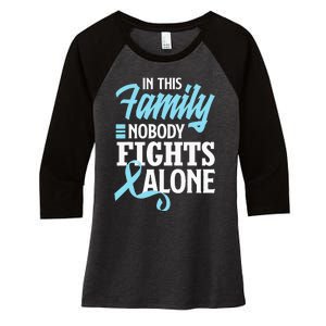 In This Family Nobody Fights Alone Prostate Cancer Awareness Women's Tri-Blend 3/4-Sleeve Raglan Shirt