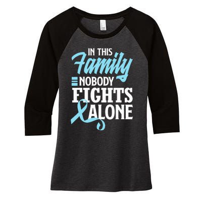 In This Family Nobody Fights Alone Prostate Cancer Awareness Women's Tri-Blend 3/4-Sleeve Raglan Shirt