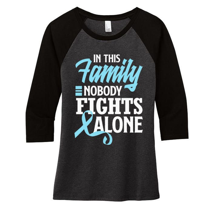 In This Family Nobody Fights Alone Prostate Cancer Awareness Women's Tri-Blend 3/4-Sleeve Raglan Shirt