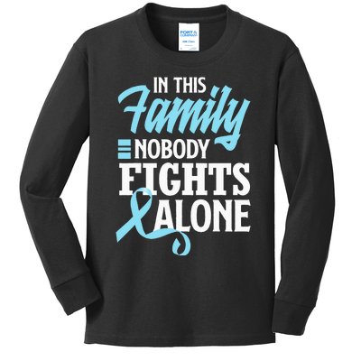 In This Family Nobody Fights Alone Prostate Cancer Awareness Kids Long Sleeve Shirt