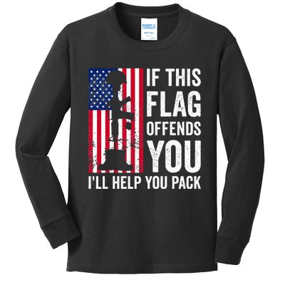 If This Flag Offends You I'll Help You Pack Veteran USA Flag Kids Long Sleeve Shirt