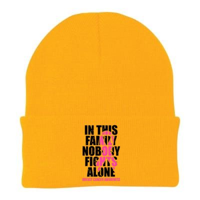 In This Family No One Fights Alone Breast Cancer Pink Ribbon Knit Cap Winter Beanie