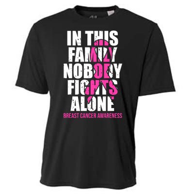 In This Family No One Fights Alone Breast Cancer Pink Ribbon Cooling Performance Crew T-Shirt