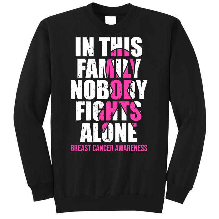 In This Family No One Fights Alone Breast Cancer Pink Ribbon Sweatshirt