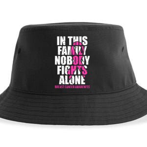 In This Family No One Fights Alone Breast Cancer Pink Ribbon Sustainable Bucket Hat