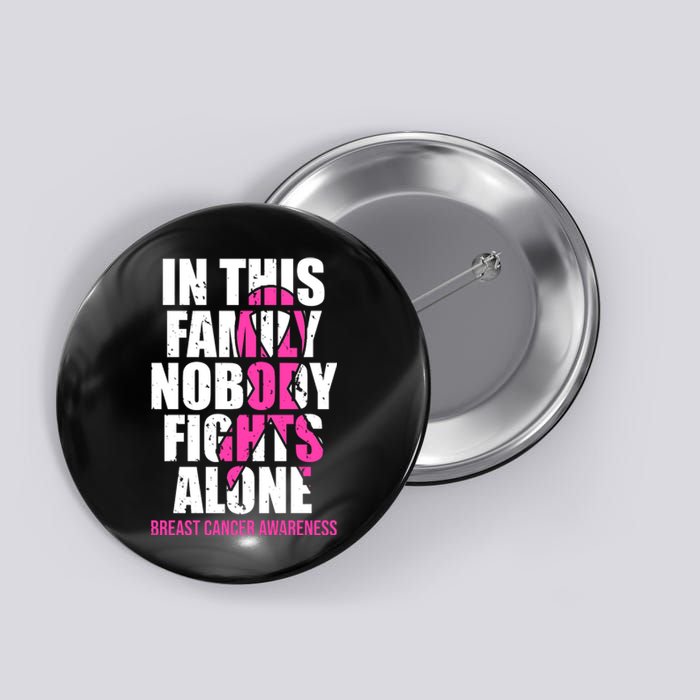 In This Family No One Fights Alone Breast Cancer Pink Ribbon Button