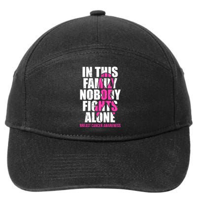 In This Family No One Fights Alone Breast Cancer Pink Ribbon 7-Panel Snapback Hat