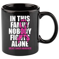 In This Family No One Fights Alone Breast Cancer Pink Ribbon 11oz C Handle Ceramic Mug