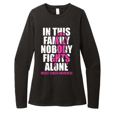 In This Family No One Fights Alone Breast Cancer Pink Ribbon Womens CVC Long Sleeve Shirt