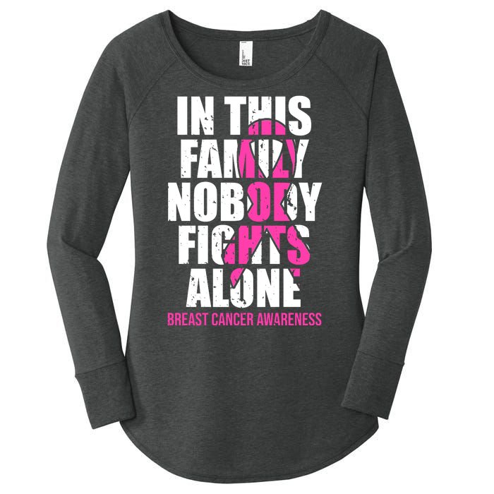 In This Family No One Fights Alone Breast Cancer Pink Ribbon Women's Perfect Tri Tunic Long Sleeve Shirt