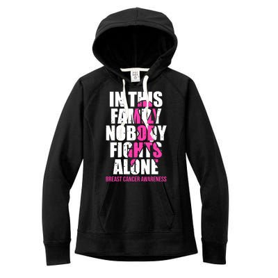 In This Family No One Fights Alone Breast Cancer Pink Ribbon Women's Fleece Hoodie