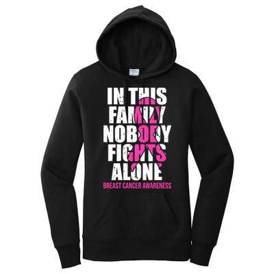 In This Family No One Fights Alone Breast Cancer Pink Ribbon Women's Pullover Hoodie