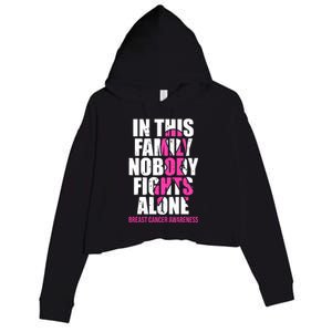 In This Family No One Fights Alone Breast Cancer Pink Ribbon Crop Fleece Hoodie