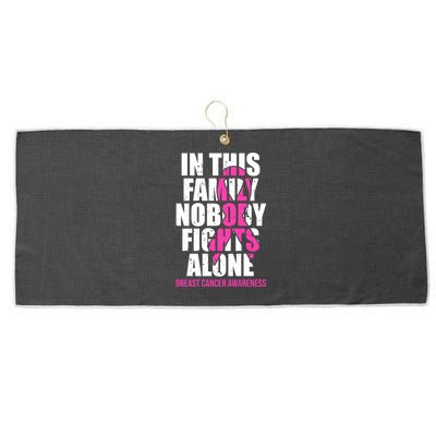 In This Family No One Fights Alone Breast Cancer Pink Ribbon Large Microfiber Waffle Golf Towel