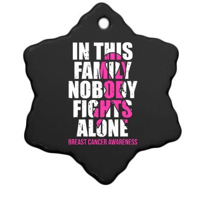 In This Family No One Fights Alone Breast Cancer Pink Ribbon Ceramic Star Ornament