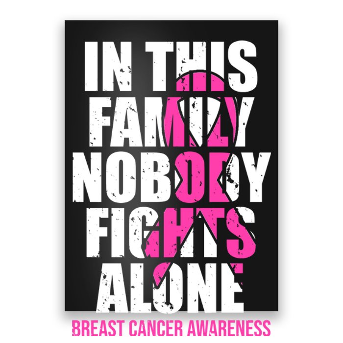 In This Family No One Fights Alone Breast Cancer Pink Ribbon Poster