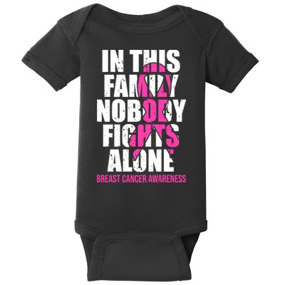 In This Family No One Fights Alone Breast Cancer Pink Ribbon Baby Bodysuit