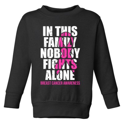 In This Family No One Fights Alone Breast Cancer Pink Ribbon Toddler Sweatshirt