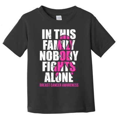 In This Family No One Fights Alone Breast Cancer Pink Ribbon Toddler T-Shirt