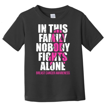 In This Family No One Fights Alone Breast Cancer Pink Ribbon Toddler T-Shirt