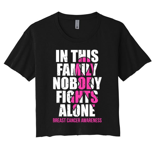 In This Family No One Fights Alone Breast Cancer Pink Ribbon Crop Top