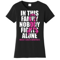 In This Family No One Fights Alone Breast Cancer Pink Ribbon Women's T-Shirt