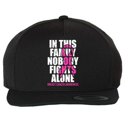 In This Family No One Fights Alone Breast Cancer Pink Ribbon Wool Snapback Cap