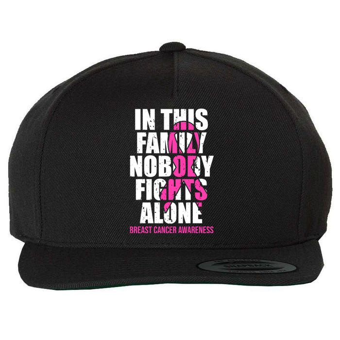 In This Family No One Fights Alone Breast Cancer Pink Ribbon Wool Snapback Cap