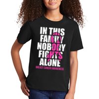 In This Family No One Fights Alone Breast Cancer Pink Ribbon Kids T-Shirt