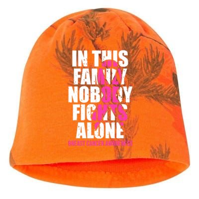 In This Family No One Fights Alone Breast Cancer Pink Ribbon Kati - Camo Knit Beanie