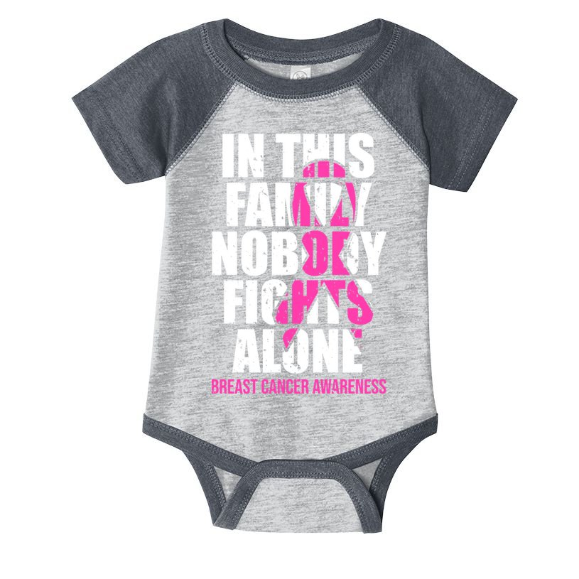 In This Family No One Fights Alone Breast Cancer Pink Ribbon Infant Baby Jersey Bodysuit