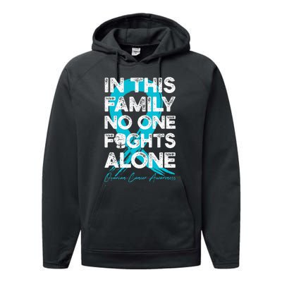 In This Family No One Fight Alone Ovarian Cancer Warrior Performance Fleece Hoodie