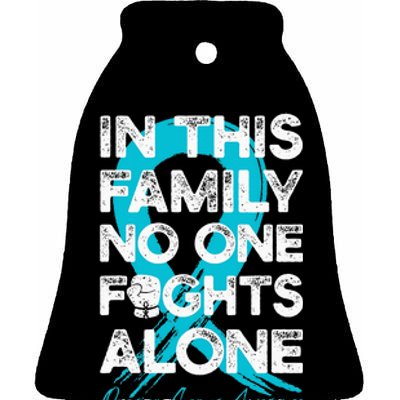 In This Family No One Fight Alone Ovarian Cancer Warrior Ceramic Bell Ornament