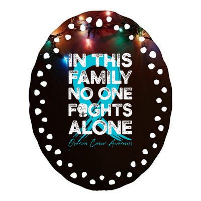 In This Family No One Fight Alone Ovarian Cancer Warrior Ceramic Oval Ornament