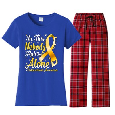 In This Family Nobody Fight Alone Endometriosis Awareness Great Gift Women's Flannel Pajama Set