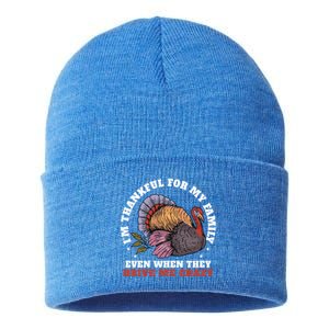 Im Thankful For My Family Funny Saying Thanksgiving Day Gift Sustainable Knit Beanie