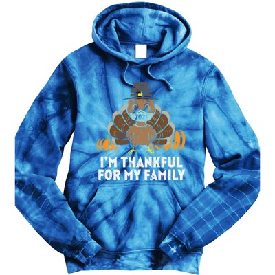 Im Thankful For My Family Turkey Face Mask Thanksgiving Gift Tie Dye Hoodie