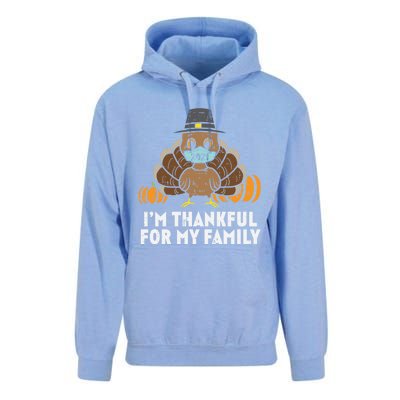 Im Thankful For My Family Turkey Face Mask Thanksgiving Gift Unisex Surf Hoodie