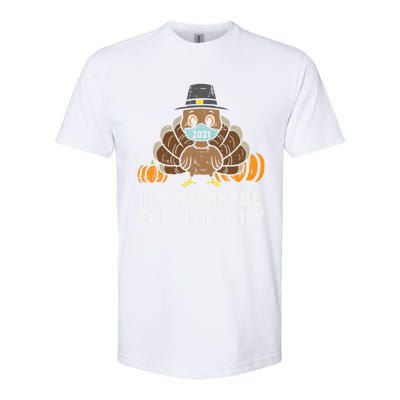 Im Thankful For My Family Turkey Face Mask Thanksgiving Gift Softstyle® CVC T-Shirt