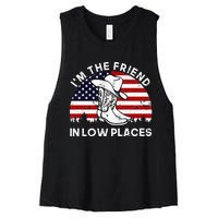 IM The Friend In Low Places Vintage Cowboy Hat Usa Flag Women's Racerback Cropped Tank