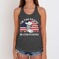 IM The Friend In Low Places Vintage Cowboy Hat Usa Flag Women's Knotted Racerback Tank