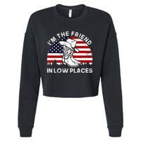 IM The Friend In Low Places Vintage Cowboy Hat Usa Flag Cropped Pullover Crew