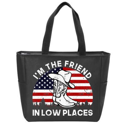IM The Friend In Low Places Vintage Cowboy Hat Usa Flag Zip Tote Bag