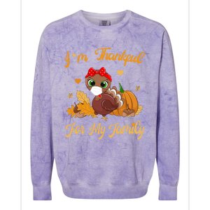 Im Thankful For My Family Pajamas Turkey Thanksgiving Gift Colorblast Crewneck Sweatshirt