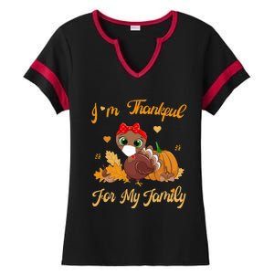 Im Thankful For My Family Pajamas Turkey Thanksgiving Gift Ladies Halftime Notch Neck Tee