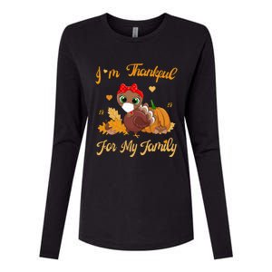 Im Thankful For My Family Pajamas Turkey Thanksgiving Gift Womens Cotton Relaxed Long Sleeve T-Shirt